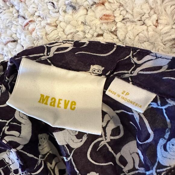 Anthropologie Maeve 2P Purple Monkey Print Roll Tab Sleeve Peplum Tunic Top Boho - Picture 3 of 11